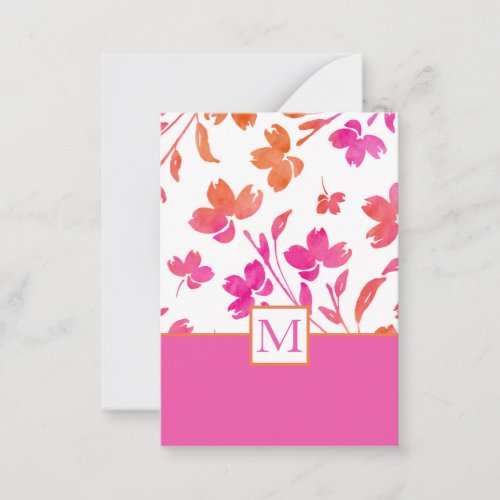 Hot Pink Orange Watercolor Flower Stems Note Card