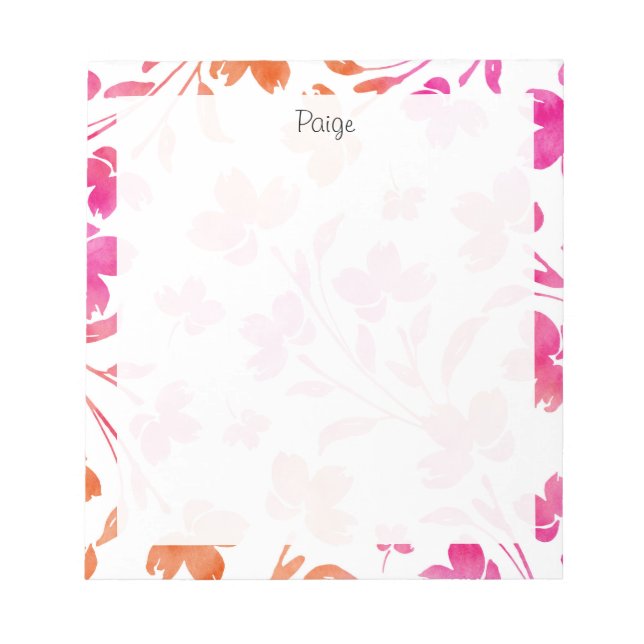 Hot Pink & Orange Watercolor Flower Stems   Notepad (Front)