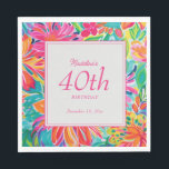 Hot Pink Orange Watercolor Flowers 40th Birthday Napkins<br><div class="desc">Hot pink,  orange,  and green watercolor tropical floral 40th birthday party paper napkins.  Contact me for assistance with your customizations or to request additional matching or coordinating Zazzle products for your event.</div>
