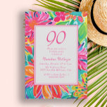 Hot Pink Orange Watercolor Flowers 90th Birthday Invitation<br><div class="desc">Bold and colorful hot pink,  orange,  and green watercolor floral 90th birthday party invitation for her.  Contact me for assistance with your customizations or to request additional matching or coordinating Zazzle products for your event.</div>
