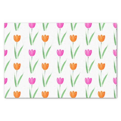Hot Pink  Orange Watercolor Tulip Pattern    Tissue Paper