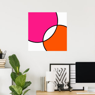 Hot Pink Orange White Circles Poster