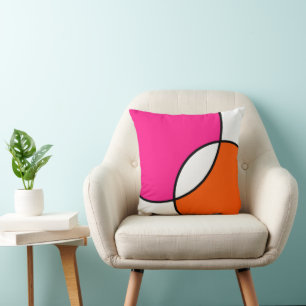 Hot Pink Orange White Circles  Throw Pillow