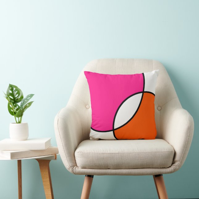 Hot Pink Orange White Circles  Throw Pillow (Chair)