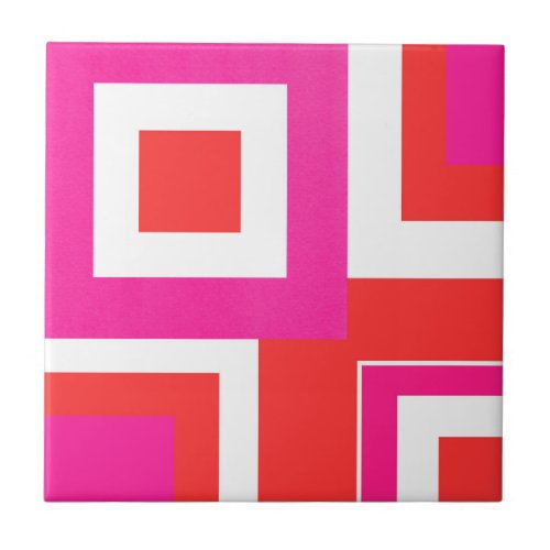 Hot Pink Orange White Geometric Block Ceramic Tile