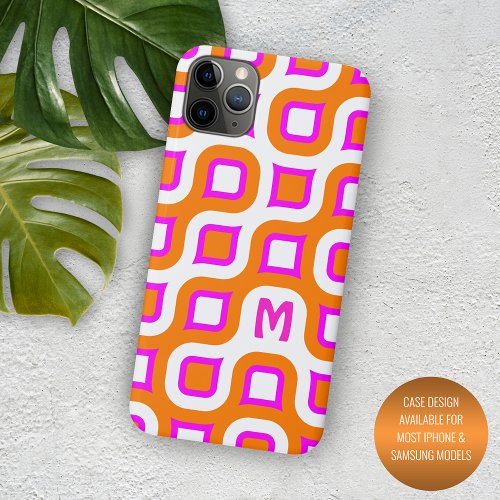 Hot Pink Orange White Midcentury Art Pattern iPhone 11 Pro Max Case