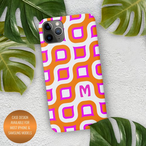 Hot Pink Orange White Midcentury Art Pattern iPhone 11Pro Max Case