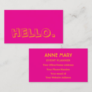 Hot Pink Orange Yellow Hello Neon Color Retro Business Card