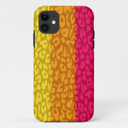 Hot Pink Orange Yellow Retro Leopard Print iPhone 11 Case