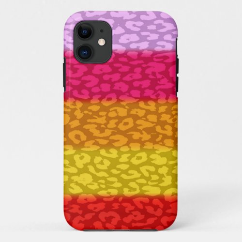 Hot Pink Orange Yellow Violet Retro Leopard Print iPhone 11 Case