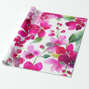 Hot Pink Orchid Magenta Vintage Floral Botanical Wrapping Paper