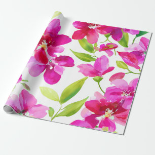 Hot Pink Orchid Magenta Vintage Floral Botanical Wrapping Paper