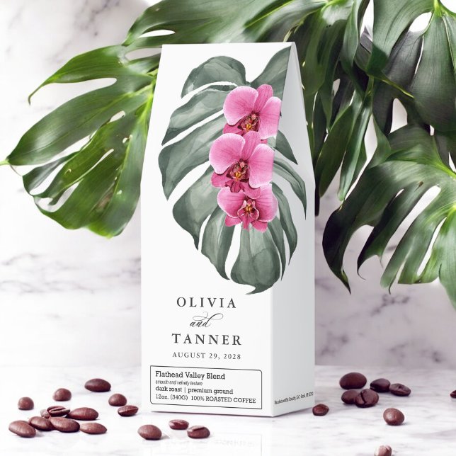 Hot Pink Orchids on Monstera Floral Wedding Roasted Coffee (Creator Uploaded)