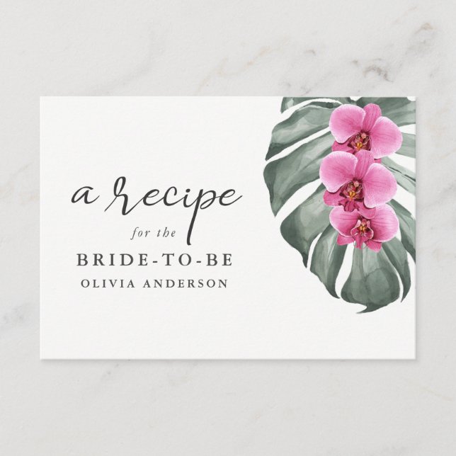 Hot Pink Orchids on Monstera Recipe Card (Front)