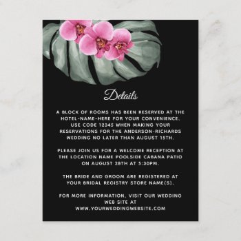 Hot Pink Orchids On Monstera Tropical Details Enclosure Card by Oasis_Landing at Zazzle