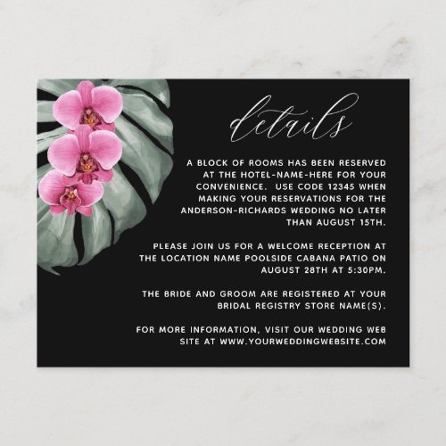 Hot Pink Orchids on Monstera Tropical Details Enclosure Card