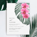 Hot Pink Orchids on Monstera Tropical  Wedding Invitation<br><div class="desc">Bring your dream wedding vision to life with this uniquely beautiful tropical wedding invitation design. It features a trio of vibrant hot pink - fuchsia orchids and a beautiful monstera leaf in soft watercolors. The design is both simple and elegant with a minimalist look energized by the tropical botanical elements....</div>