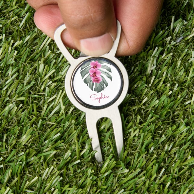 Hot Pink Orchids Tropical Floral Ladies Golf Divot Tool (Insitu 1)