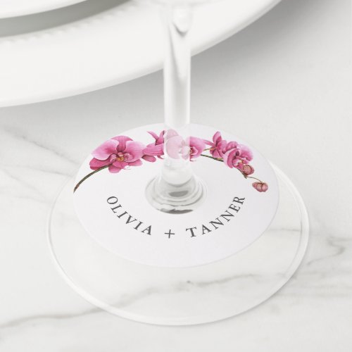 Hot Pink Orchids Tropical Floral Wedding Wine Glass Tag