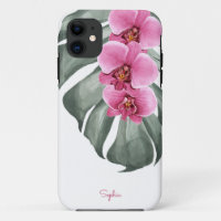 Hot Pink Orchids Tropical Floral with Your Name