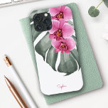 Hot Pink Orchids Tropical Floral with Your Name iPhone 13 Pro Max Case<br><div class="desc">This unique tropical theme design has a modern beach vibe. It features a trio of hot pink - fuchsia orchids and a beautiful monstera leaf in soft watercolors. The design is both simple and elegant with a trendy look energized by the tropical botanical elements. Personalize with your name or other...</div>