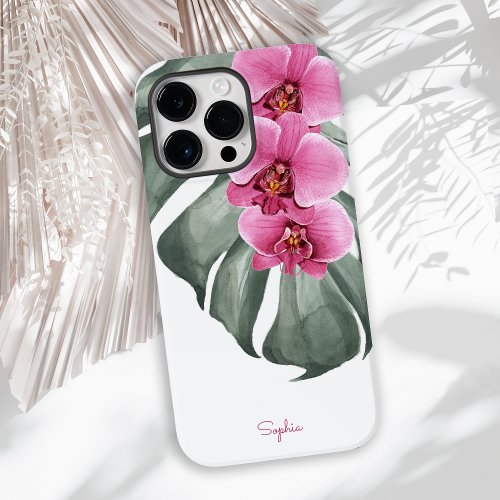 Hot Pink Orchids Tropical Floral with Your Name Case_Mate iPhone 14 Pro Max Case