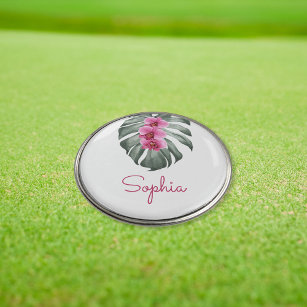 Hot Pink Orchids Tropical Floral with Your Name Golf Ball Marker