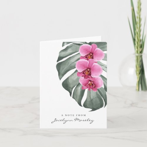 Hot Pink Orchids Tropical Floral with Your Name Note Card