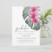 Hot Pink Orchids Tropical Graduation Pool Party Invitation (Standing Front)