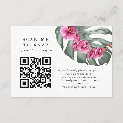 Hot Pink Orchids Tropical QR Code RSVP Enclosure Card