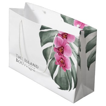 Hot Pink Orchids Tropical Watercolor Floral Large Gift Bag by Oasis_Landing at Zazzle
