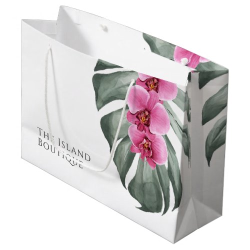 Hot Pink Orchids Tropical Watercolor Floral Large Gift Bag