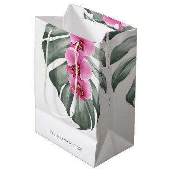 Hot Pink Orchids Tropical Watercolor Floral Medium Gift Bag by Oasis_Landing at Zazzle