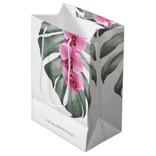 Hot Pink Orchids Tropical Watercolor Floral Medium Gift Bag