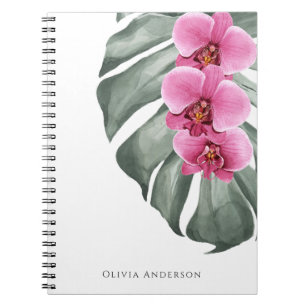 Hot Pink Orchids Tropical Watercolor Floral Notebook