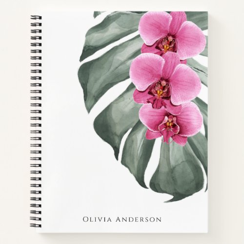 Hot Pink Orchids Tropical Watercolor Floral Notebook