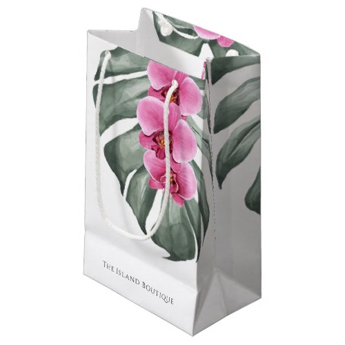 Hot Pink Orchids Tropical Watercolor Floral Small Gift Bag