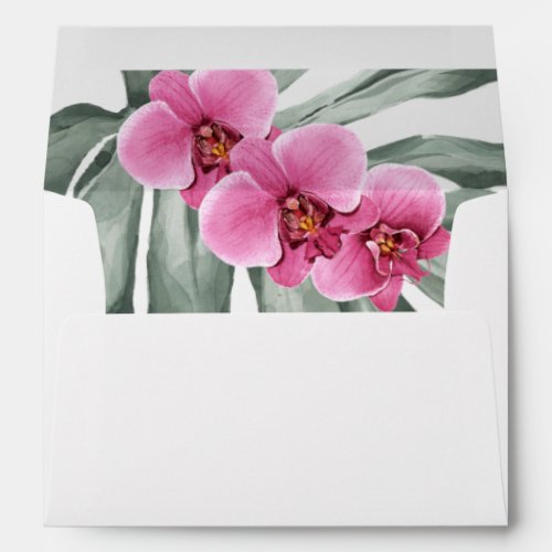 Hot Pink Orchids Tropical with Return Address Envelope
