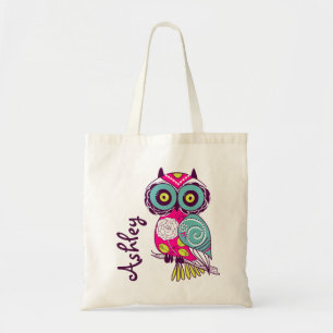 Hot Pink Ornate Floral Owl   Personalized Tote Bag