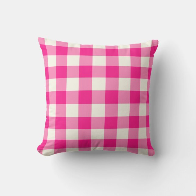 Hot Pink Outdoor Pillows - Gingham Pattern (Front)