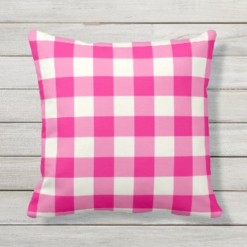 Hot Pink Outdoor Pillows - Gingham Pattern by Richard__Stone at Zazzle
