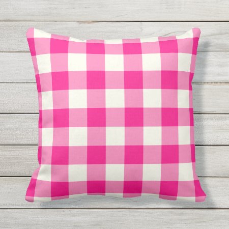 Hot Pink Outdoor Pillows - Gingham Pattern