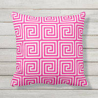 Hot Pink Outdoor Pillows Greek Key