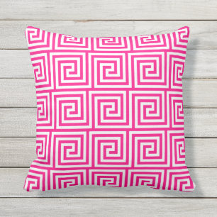 Hot Pink Outdoor Pillows Greek Key
