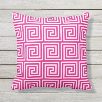 Hot Pink Outdoor Pillows Greek Key by Richard__Stone at Zazzle