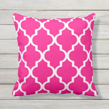 Hot Pink Outdoor Pillows Quatrefoil Lattice by Richard__Stone at Zazzle
