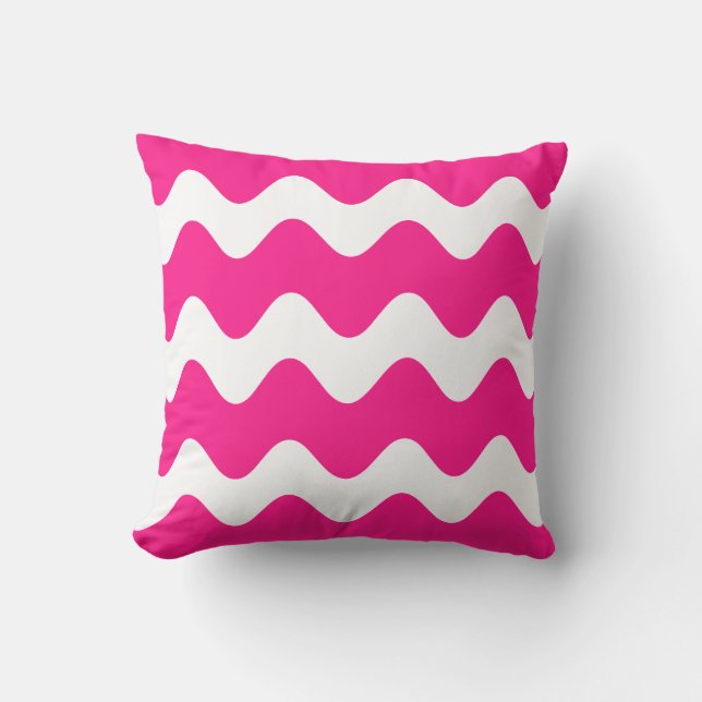 Hot Pink Outdoor Pillows - Wave Line Pattern (Front)