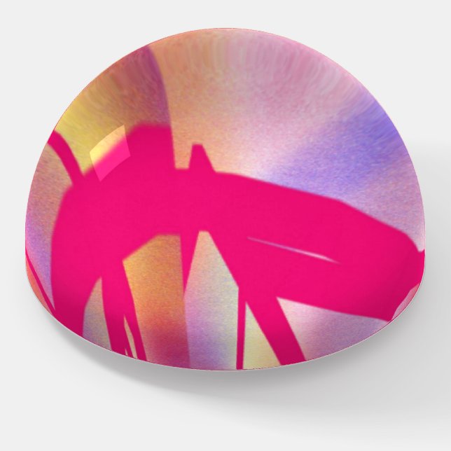 Hot Pink Outta Control glass dome paperweight (Angled)