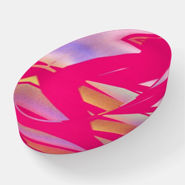 Hot Pink Outta Control glass oval paperweight (Angled)