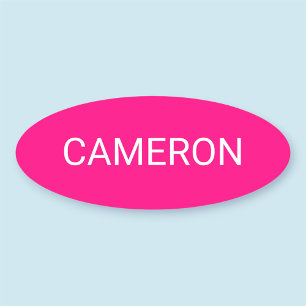 Hot Pink Oval Name Tag Badge Pin or Magnetic 3 in